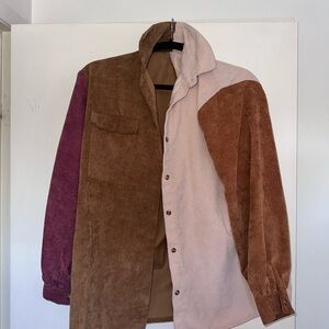 Nasty Gal Colorblock Corduroy Shirt Jacket - Brown, Pink & Purple
